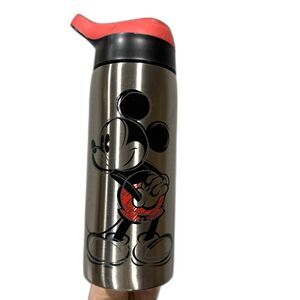 Zak! Mickey Mouse Stainless Steel Water Bottle Straw Leak Proof 19oz Black Red